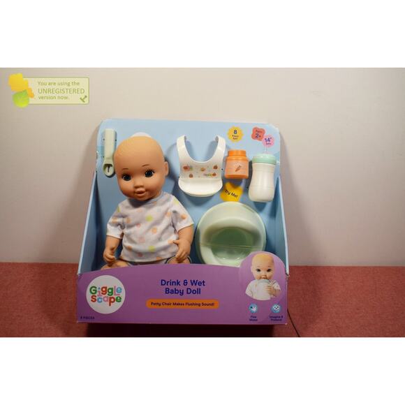 Gigglescape 14" Drink and Wet Baby Doll - Blonde Hair + Blue Eyes - Picture 1 of 2